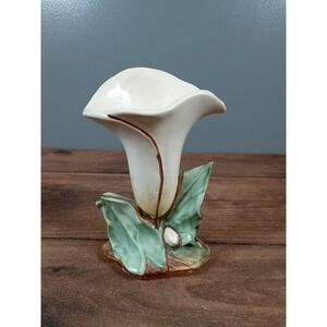 McCoy Ceramic Calla Lily Vase Flower Bud Vase Ivory Green Brown Vintage Home